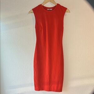 Zara Basic Midi Bodycon Dress. (Red-Orange